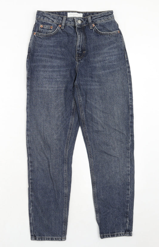 Topshop Womens Blue Cotton Mom Jeans Size 26 in L30 in Regular Zip