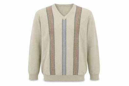 Hero Mens Beige V-Neck Cotton Pullover Jumper Size L Long Sleeve