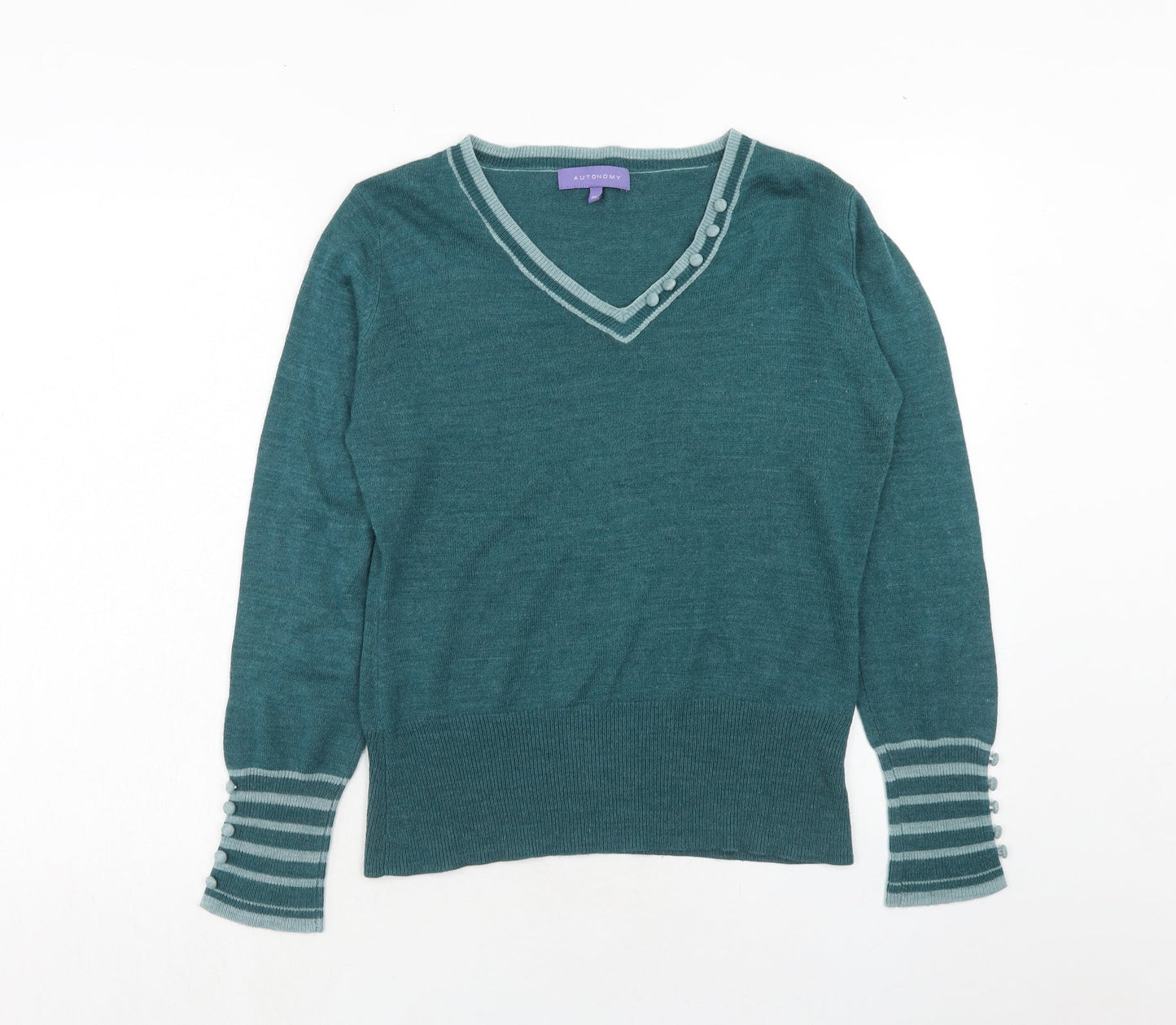 Autonomy Womens Blue V-Neck Acrylic Pullover Jumper Size 10