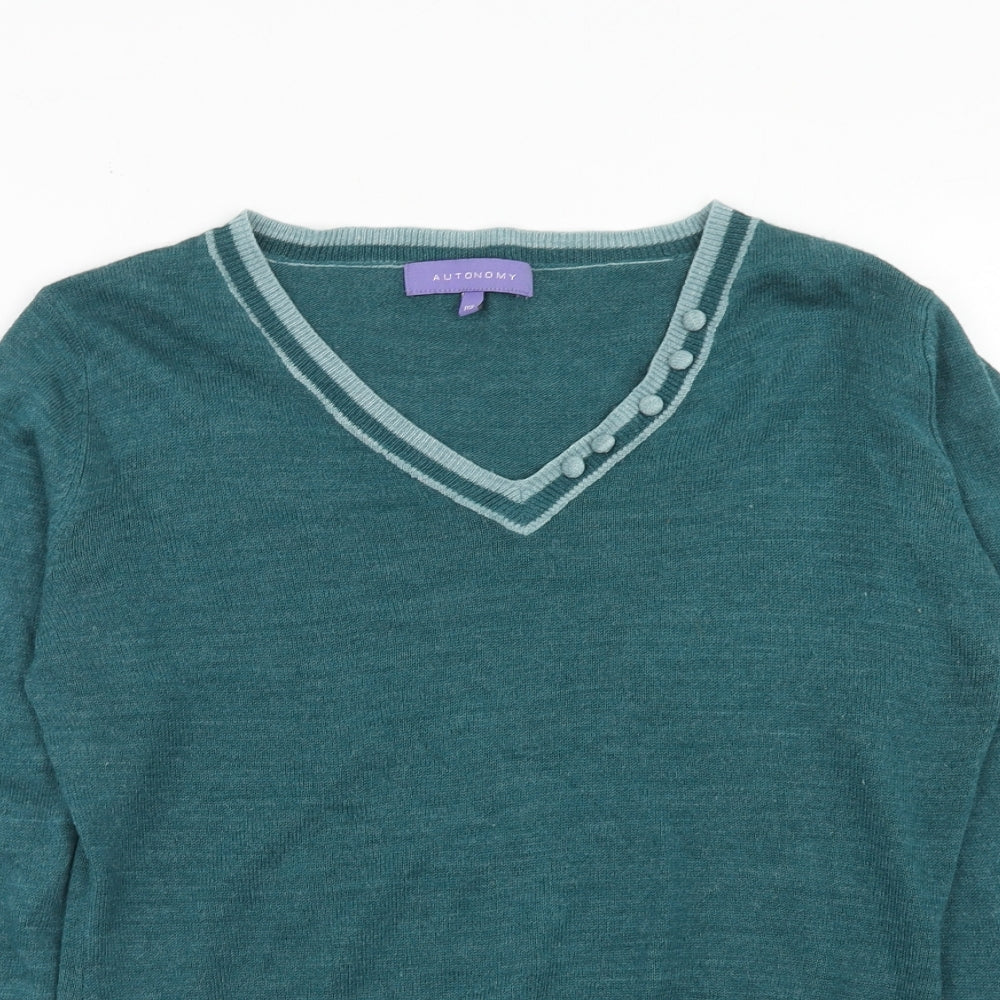 Autonomy Womens Blue V-Neck Acrylic Pullover Jumper Size 10