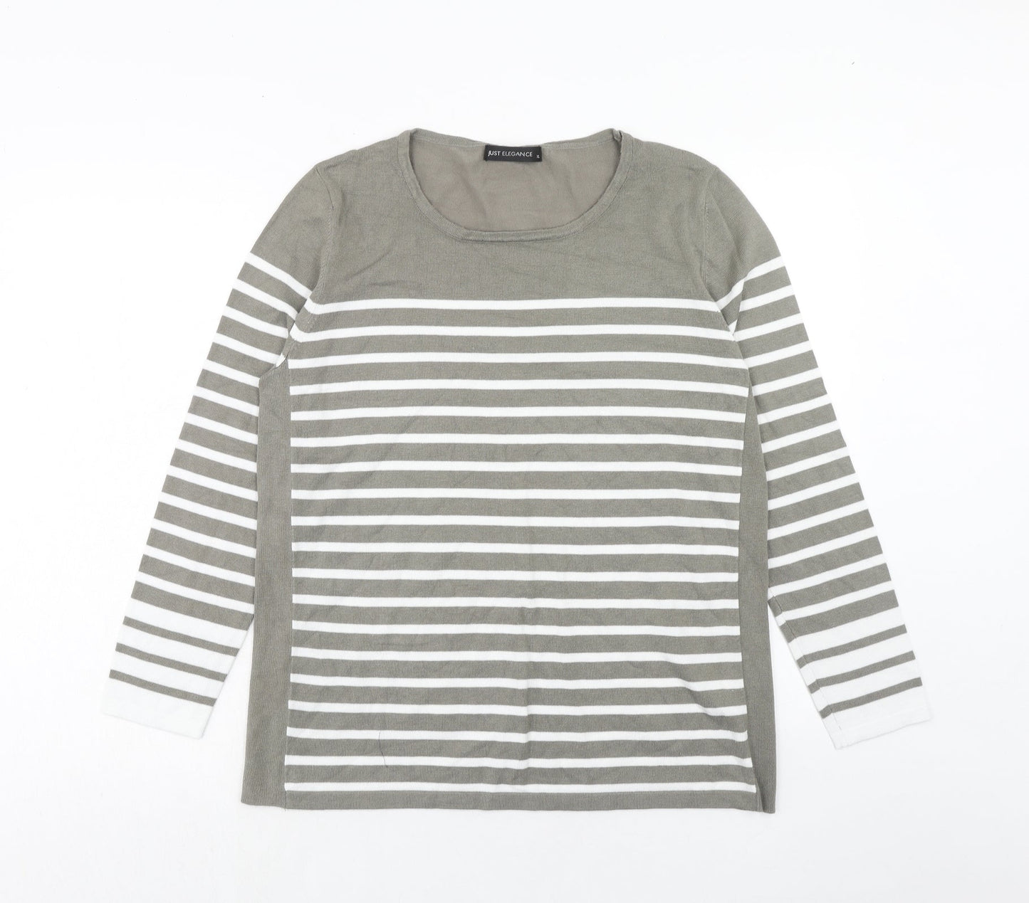 Just Elegance Womens Grey Round Neck Striped Viscose Pullover Jumper Size XL