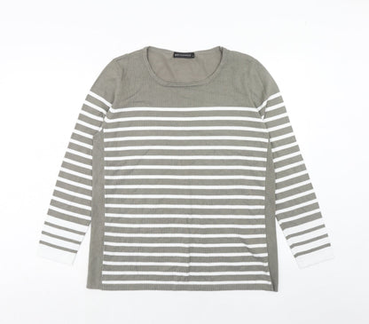 Just Elegance Womens Grey Round Neck Striped Viscose Pullover Jumper Size XL