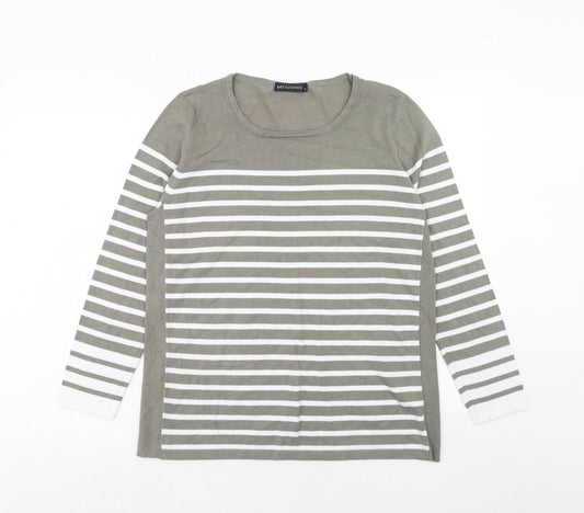 Just Elegance Womens Grey Round Neck Striped Viscose Pullover Jumper Size XL
