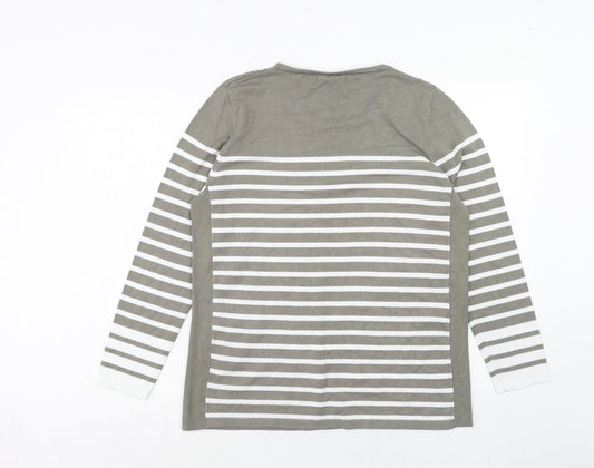 Just Elegance Womens Grey Round Neck Striped Viscose Pullover Jumper Size XL