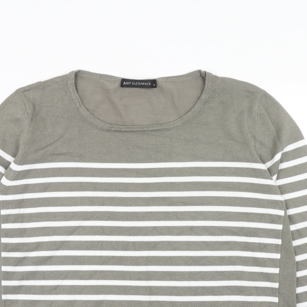 Just Elegance Womens Grey Round Neck Striped Viscose Pullover Jumper Size XL