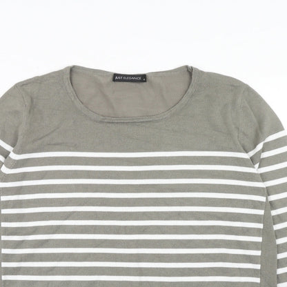 Just Elegance Womens Grey Round Neck Striped Viscose Pullover Jumper Size XL