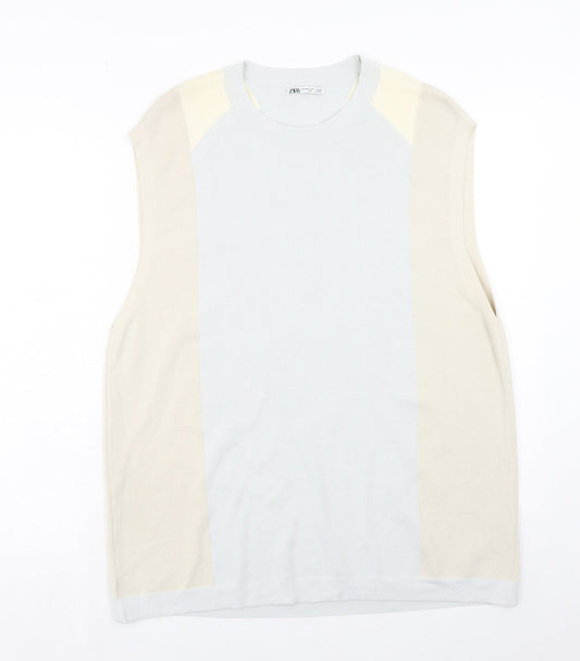 Zara Womens Beige Colourblock Viscose A-Line Size S Round Neck Pullover