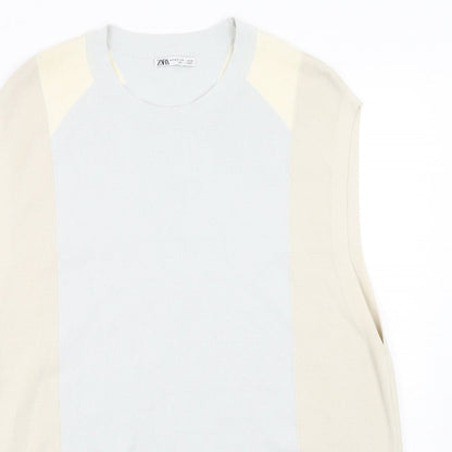 Zara Womens Beige Colourblock Viscose A-Line Size S Round Neck Pullover