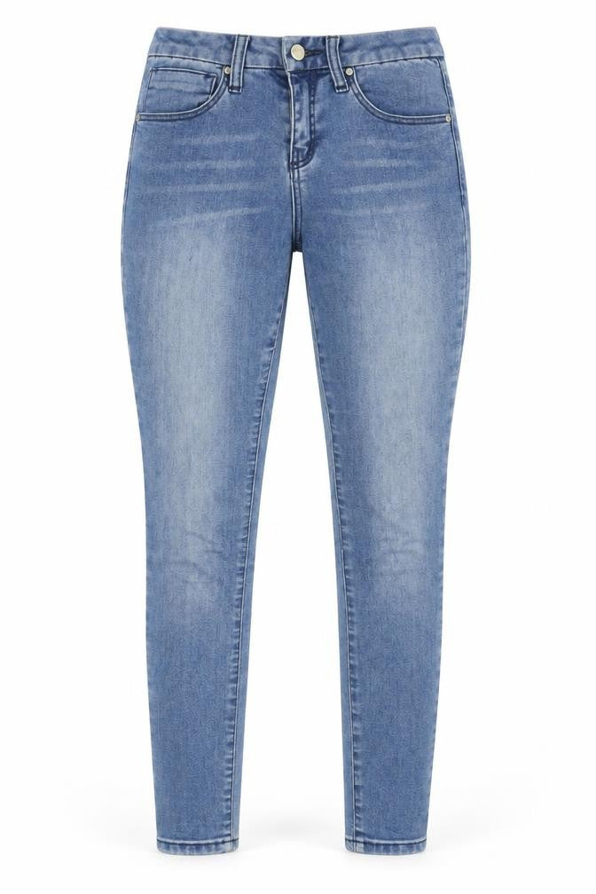 Front view of ASOS women’s blue cotton skinny jeans, size UK 26, in, 30-inch leg regular zip