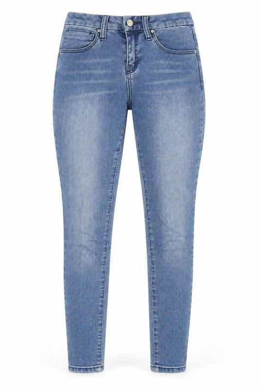 Front view of ASOS women’s blue cotton skinny jeans, size UK 26, in, 30-inch leg regular zip