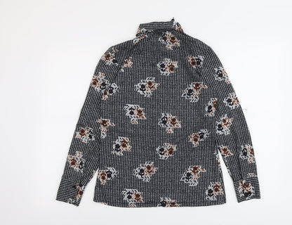 Pacific London Womens Black Geometric Polyester Basic Button-Up Size S Collared