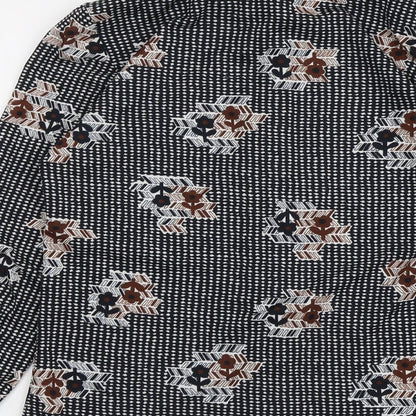 Pacific London Womens Black Geometric Polyester Basic Button-Up Size S Collared