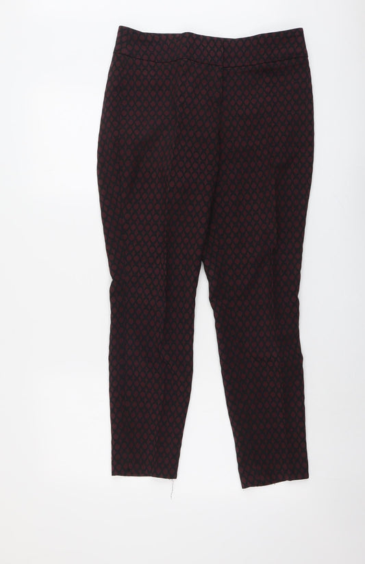 Phase Eight Womens Red Geometric Polyester Trousers Size 12 L27 in Regular Button