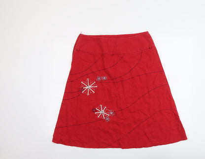 NEXT Womens Red Geometric Linen A-Line Skirt Size 14 Zip