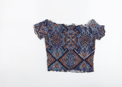 Womens UK Size S Monki Blue Cropped Blouse
