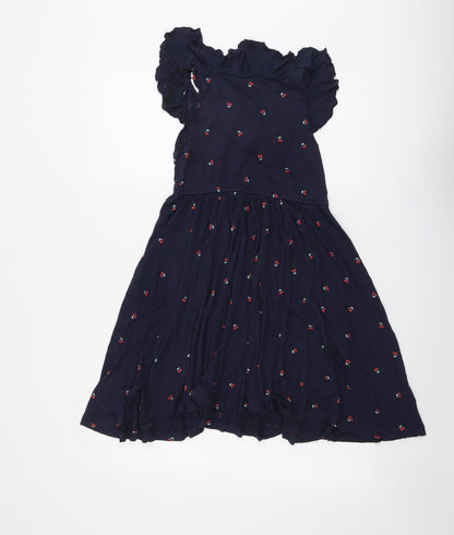 H&M Womens Blue Geometric Viscose Trapeze & Swing Size S V-Neck Pullover - Cherry Pattern