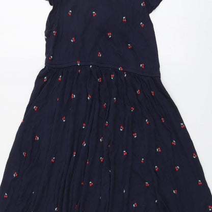 H&M Womens Blue Geometric Viscose Trapeze & Swing Size S V-Neck Pullover - Cherry Pattern