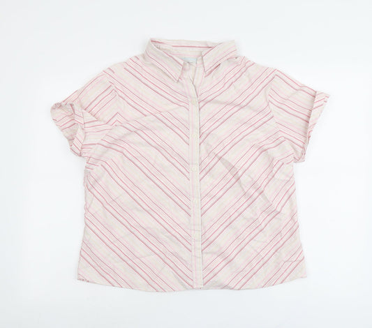 AMARANTO Womens Pink Striped Cotton Basic Button-Up Size 18 Collared