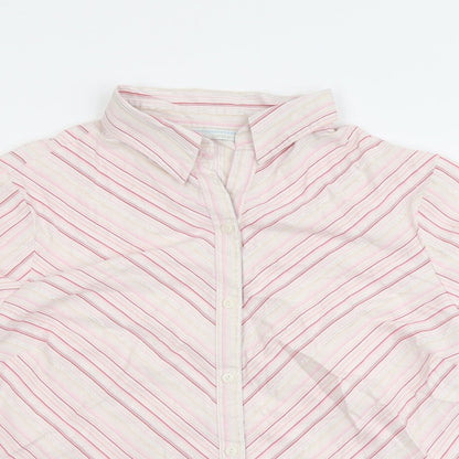 AMARANTO Womens Pink Striped Cotton Basic Button-Up Size 18 Collared