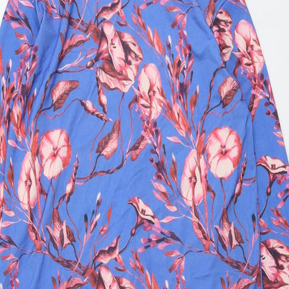 Zara Womens Blue Floral Polyester A-Line Size S Mock Neck Button