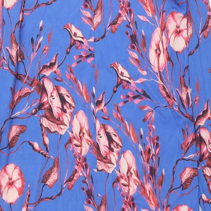 Zara Womens Blue Floral Polyester A-Line Size S Mock Neck Button