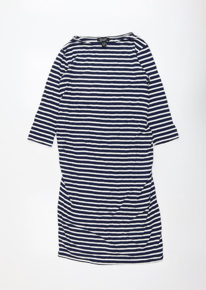 New Look Womens Blue Striped Viscose A-Line Size 10 Round Neck Pullover