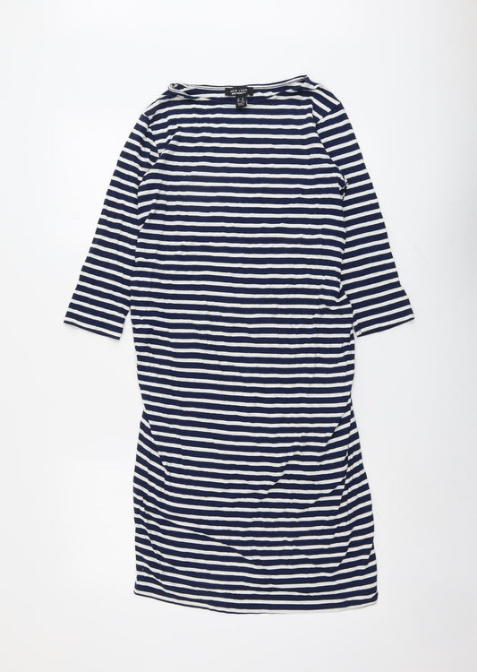 New Look Womens Blue Striped Viscose A-Line Size 10 Round Neck Pullover