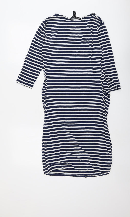 New Look Womens Blue Striped Viscose A-Line Size 10 Round Neck Pullover
