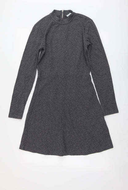 Witchery Womens Grey Cotton Jumper Dress Size 8 Round Neck Zip