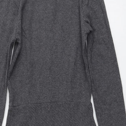 Witchery Womens Grey Cotton Jumper Dress Size 8 Round Neck Zip