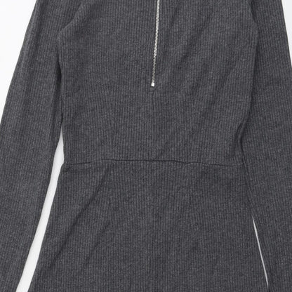 Witchery Womens Grey Cotton Jumper Dress Size 8 Round Neck Zip