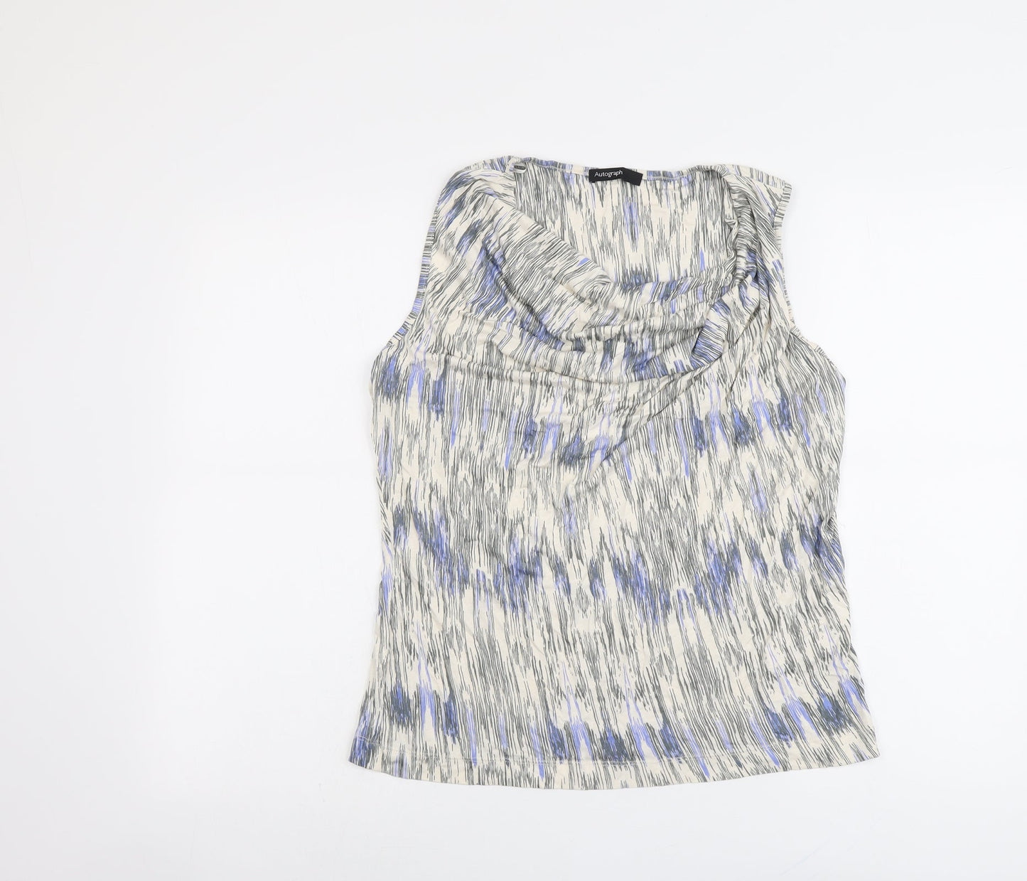 Autograph Womens Beige Geometric Viscose Basic Tank Size 14 Cowl Neck