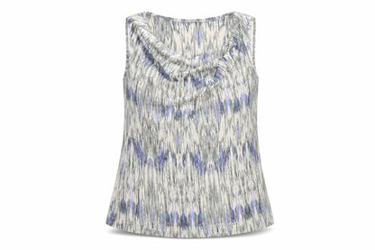 Front view of Autograph women’s beige geometric viscose basic tank, size UK 14, cowl neck