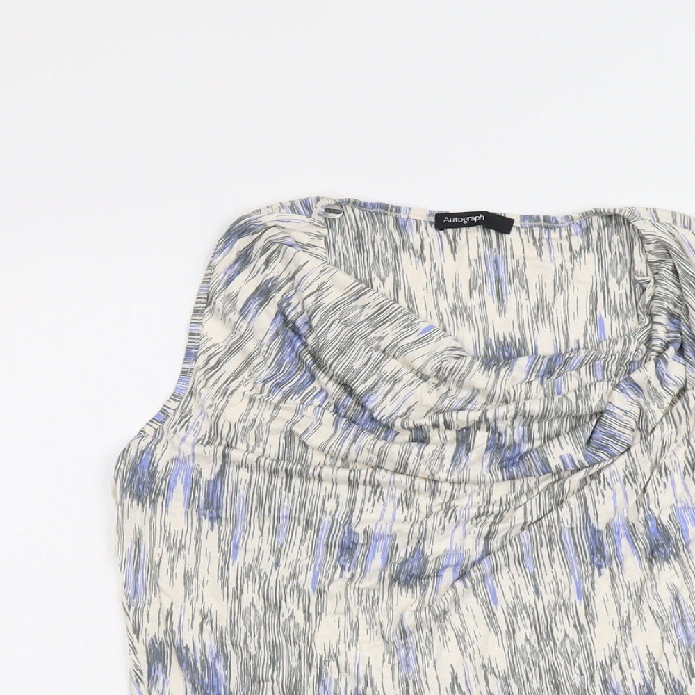 Autograph Womens Beige Geometric Viscose Basic Tank Size 14 Cowl Neck