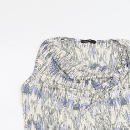 Autograph Womens Beige Geometric Viscose Basic Tank Size 14 Cowl Neck