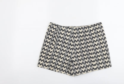 Topshop Womens Beige Geometric Cotton Hot Pants Shorts Size 12 L3 in Regular Zip