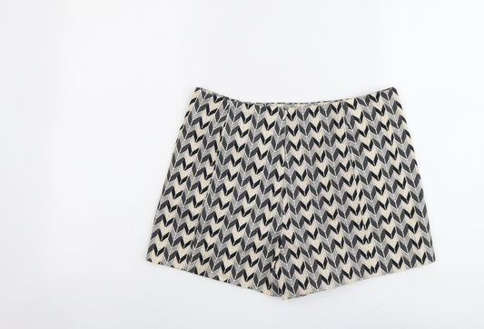 Topshop Womens Beige Geometric Cotton Hot Pants Shorts Size 12 L3 in Regular Zip