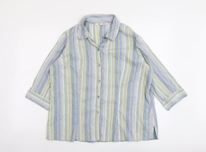EWM Womens Multicoloured Striped Cotton Basic Button-Up Size 16 Collared