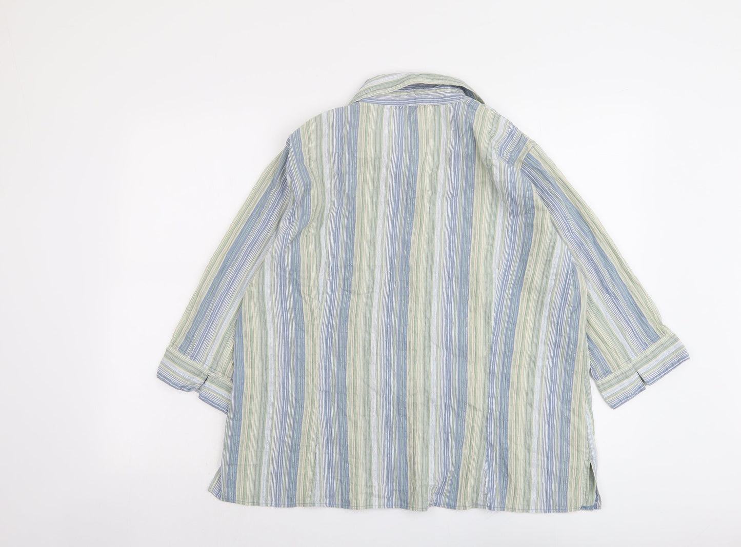 EWM Womens Multicoloured Striped Cotton Basic Button-Up Size 16 Collared