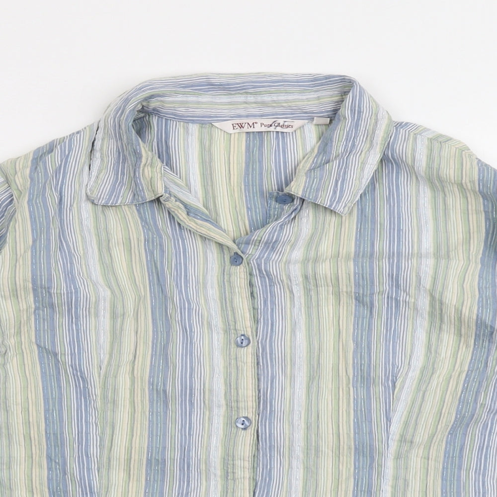 EWM Womens Multicoloured Striped Cotton Basic Button-Up Size 16 Collared