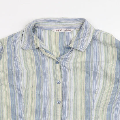 EWM Womens Multicoloured Striped Cotton Basic Button-Up Size 16 Collared