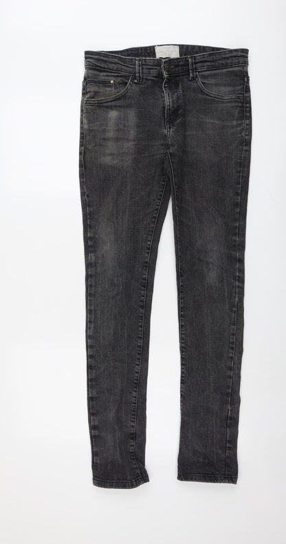 Bershka Mens Grey Cotton Skinny Jeans Size 30 in L32 in Regular Button
