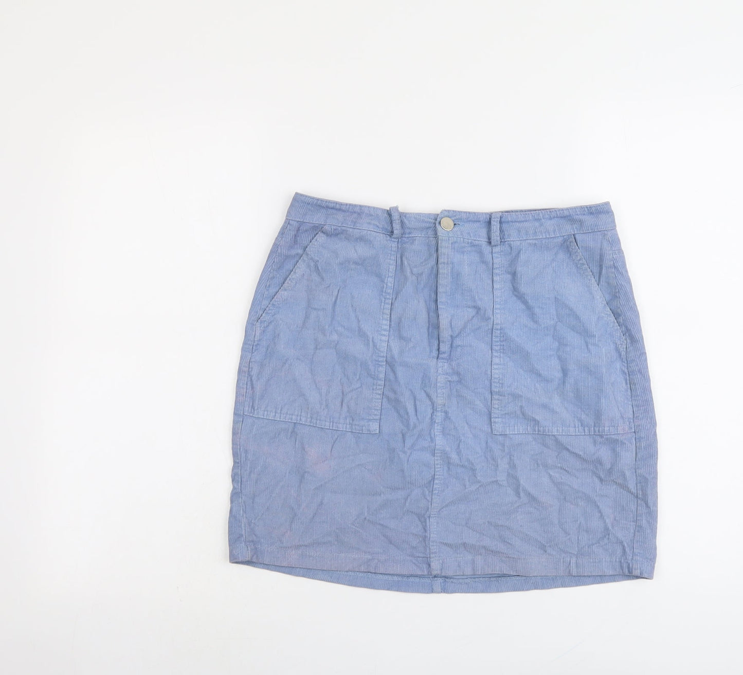 New Look Womens Blue Cotton A-Line Skirt Size 10 Zip