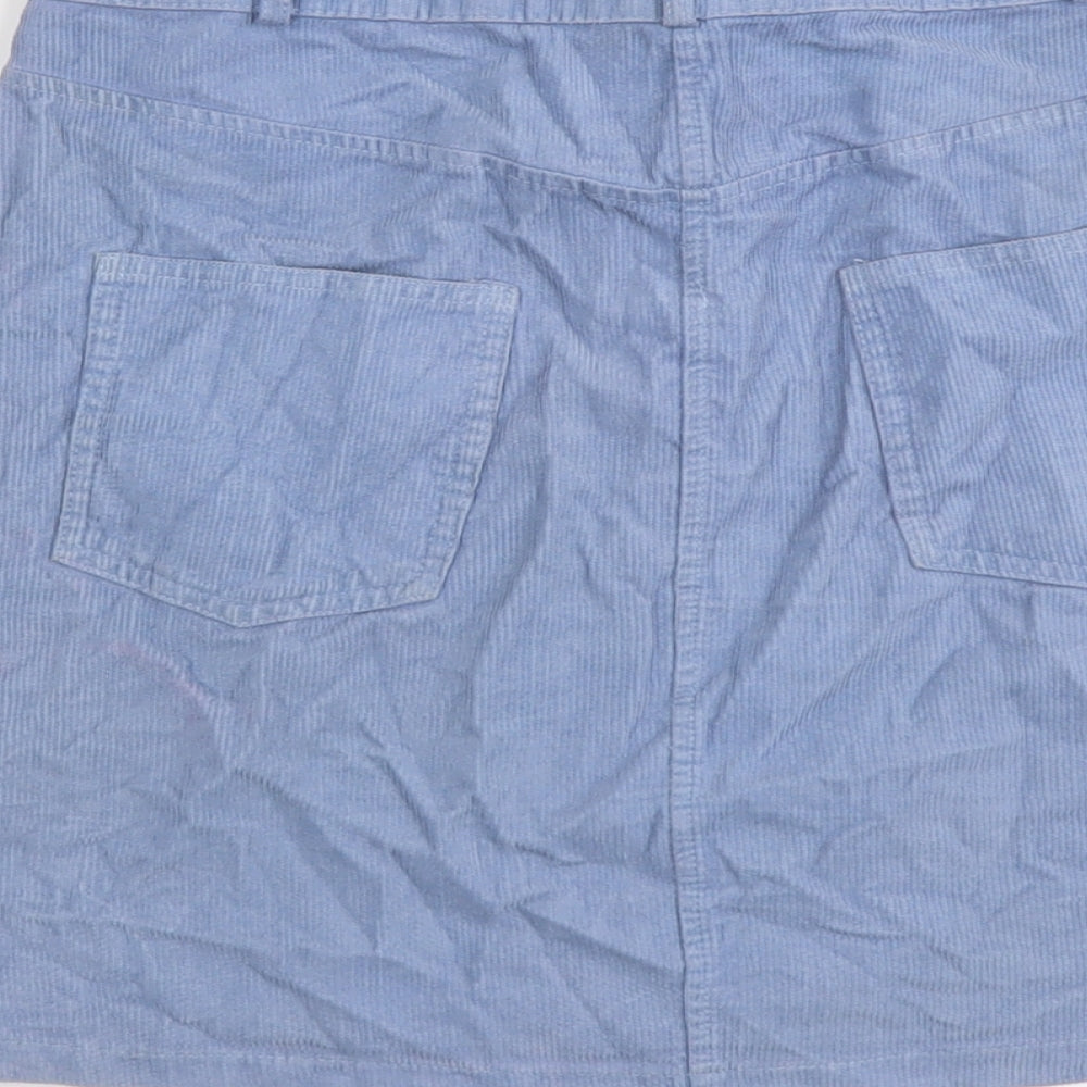 New Look Womens Blue Cotton A-Line Skirt Size 10 Zip