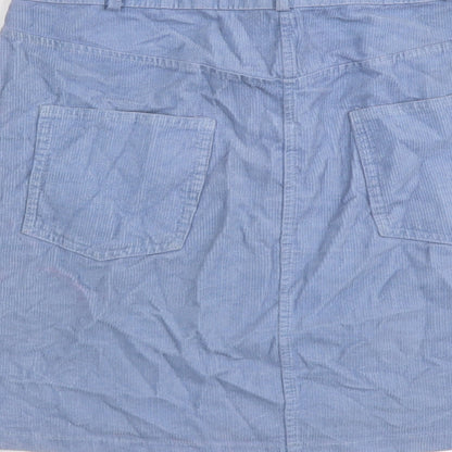 New Look Womens Blue Cotton A-Line Skirt Size 10 Zip