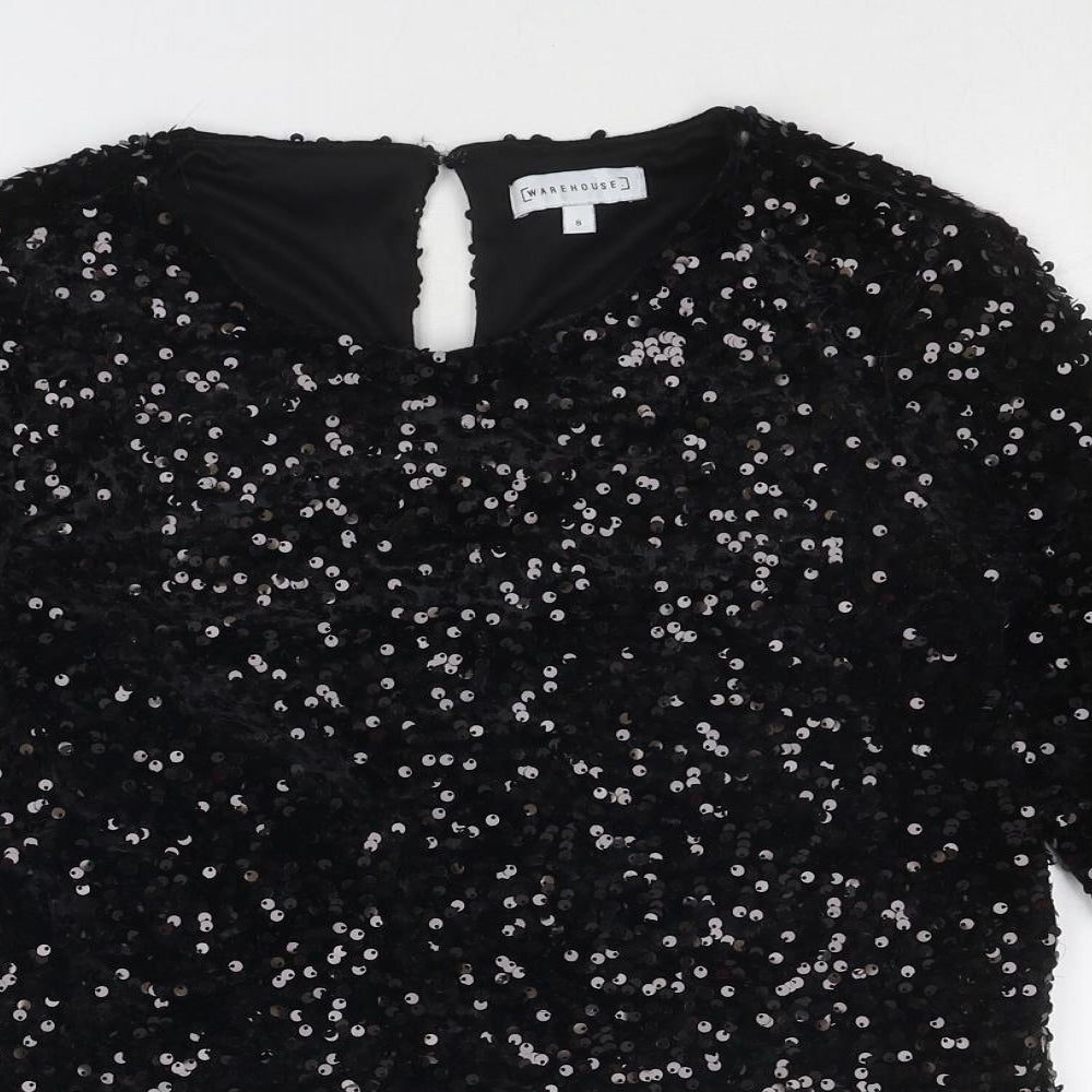 Womens UK Size 8 Warehouse Black Basic Blouse