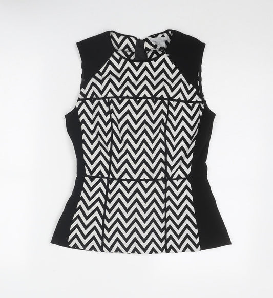 H&M Womens Black Geometric Polyester Basic Blouse Size 8 Boat Neck
