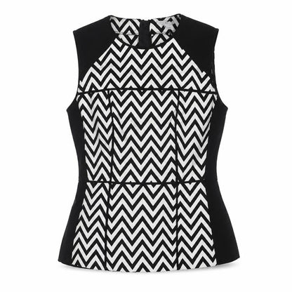 H&M Womens Black Geometric Polyester Basic Blouse Size 8 Boat Neck