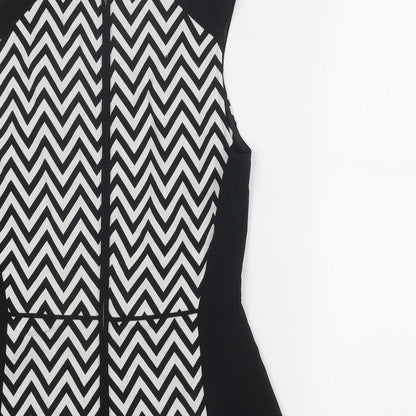 H&M Womens Black Geometric Polyester Basic Blouse Size 8 Boat Neck