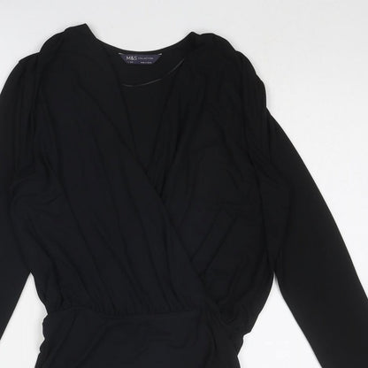 Marks and Spencer Womens Black Polyester Bodysuit One-Piece Size 8 Pullover - Wrap Style
